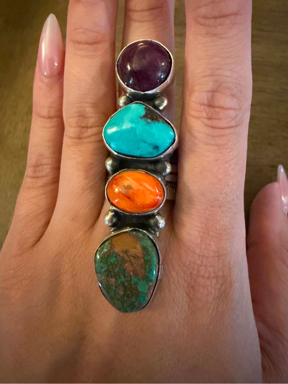 Navajo sterling silver mutistone ring  adjustable size